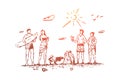 Family, beach, summer, sand, people concept. Hand drawn isolated vector.