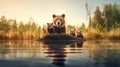 The family bears on the lake. Generative Ai