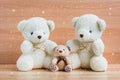 Family bears and snow on a wooden background. Royalty Free Stock Photo