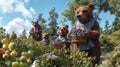 A family of bears wearing berrystained bibs strolling through the bluff with their overflowing baskets of blueberries