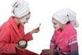 Family beauty treatment in the bathroom. mother Royalty Free Stock Photo