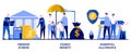 Family benefit, pension scheme, parental allowance concept with tiny people. Social security payments abstract vector illustration Royalty Free Stock Photo