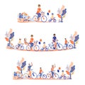 Horizontal banners set family on bicycles Royalty Free Stock Photo