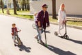 Family on bicycles at path Royalty Free Stock Photo