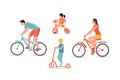Family on bicycles vector illustration isolated on white background Royalty Free Stock Photo