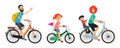 Family on bicycles walk. Male and female riding on bike Royalty Free Stock Photo