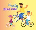 Family Bike Ride with Dad, Little Daughter and Son