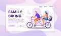 Family bike ride flat banner vector template