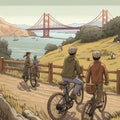 Family Bike Ride with San Francisco Bay View Royalty Free Stock Photo
