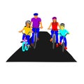 Family bike together flat vector illustration