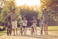 Family on bikes