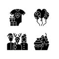 Family birthday celebration black glyph icons set on white space