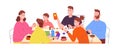 Family board games. Playing home on table with dice boards, active parents friends play fun game children, father mother Royalty Free Stock Photo