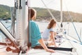 Family on board of sailing yacht Royalty Free Stock Photo