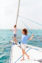 Family on board of sailing yacht Royalty Free Stock Photo