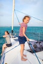 Family on board of sailing yacht Royalty Free Stock Photo