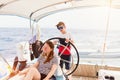 Family on board of sailing yacht Royalty Free Stock Photo