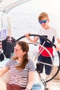 Family on board of sailing yacht Royalty Free Stock Photo