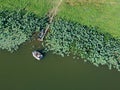 family boating on the river top view Royalty Free Stock Photo