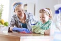 Family bonding during cleaning Royalty Free Stock Photo