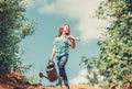 Family bonding. spring country side village. future success. little girl on rancho. summer farming. farmer little girl Royalty Free Stock Photo