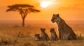 Family Bonds: Lioness and Cubs on the African Plains Royalty Free Stock Photo