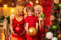 Family bonds. Love peace joy. Kid boy with mom or aunts sisters having fun. Join celebration. Christmas family fun