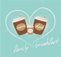 Family breakfast concept. Coffee and heart.