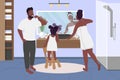 Family brushing teeth flat color vector illustration