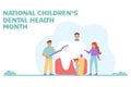 Family brushing teeth. National ChildrenÃ¢â¬â¢s Dental Health Month. Banner