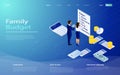 Family budget income distribution planning isometric vector illustration. landing page family budget with couple