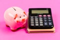 Family budget management. business start up. bookkeeping. financial report. piggy bank with calculator. Moneybox. saving Royalty Free Stock Photo