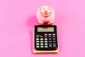 Family budget management. business start up. piggy bank with calculator. Moneybox. saving money. First salary Royalty Free Stock Photo