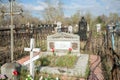 Family burial place among the graves at the Troitskoye cemetery 1842 in the city of Krasnoyarsk, in the spring. Royalty Free Stock Photo