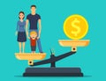 Family and business on scales concept. Royalty Free Stock Photo