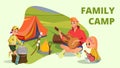 Family Camp Cartoon Father Son Daughter Camping Royalty Free Stock Photo