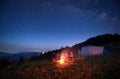 Family camp in mountains. Royalty Free Stock Photo