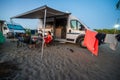 Family camping with a campervan in campsites in Greece or Croatia Royalty Free Stock Photo