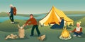 Family camping holiday flat vector illustration