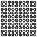 100 family camping icons set black circle Royalty Free Stock Photo