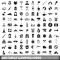 100 family camping icons set, simple style Royalty Free Stock Photo