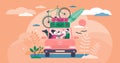 Family camping road trip concept, flat tiny persons vector illustration