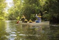 Family canoe ride down a beautiful tropical river Royalty Free Stock Photo