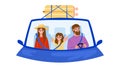 Family In Car Enjoy On Vacation Road Trip Vector