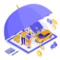 Family Car Home Insurance Isometric
