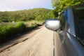 Family car on the soil road with orange effect. Royalty Free Stock Photo