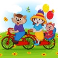 Family of cats on tandem bicycle Royalty Free Stock Photo