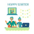 Family celebrate easter together through video call Grandparents talking to grandchildren Easter party online Vector flat