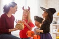 Family celebrating Halloween Royalty Free Stock Photo