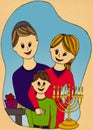 Family celebrating hanukkah